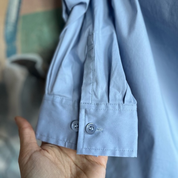 Theory Off-the-shoulder Cotton Poplin Blue Blouse - Picture 11 of 11